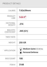 Load image into Gallery viewer, Hornady 7.62x39 255gr Sub-X Projectiles